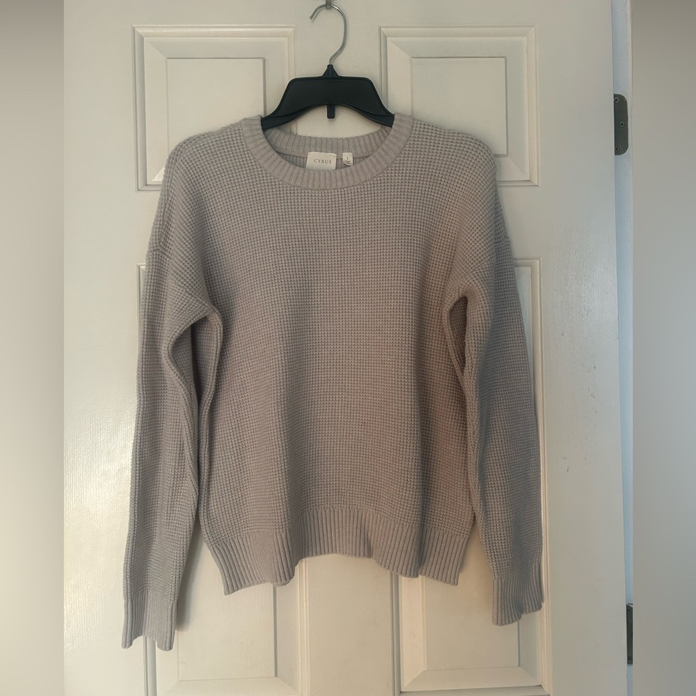 Cyrus White/gray Crewneck Knit Long Sleeve Sweater. L.